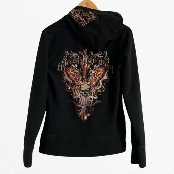 HARLEY DAVIDSON AUTHENTIC WILL Women’s Black Hoodie with Deep V Neckline… - Picture 1 of 3